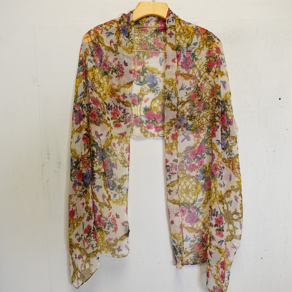 Whimsical Floral Scarf Shawl Boho Fairy Wrap Rose Garden Summer MAX EDITION
